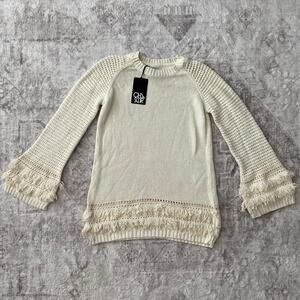 Chaser Pull Over Fringe Trim Long Sleeve Sweater Medium New